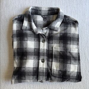 Eddie Bauer Black and White Plaid Fleece Shacket